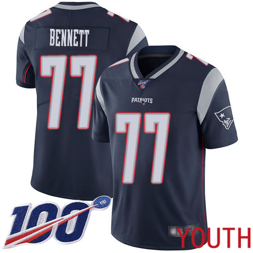 New England Patriots Football #77 100th Limited Navy Blue Youth Michael Bennett Home NFL Jersey